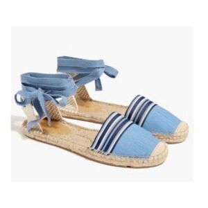 J Crew Factory Womens Size 8 Blue Striped Lace Up Espadrille Sandals Closed Toe